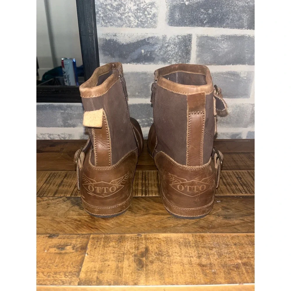 OTTO Men's Brown Leather Buckle Zip Ankle Boots US‎ 13